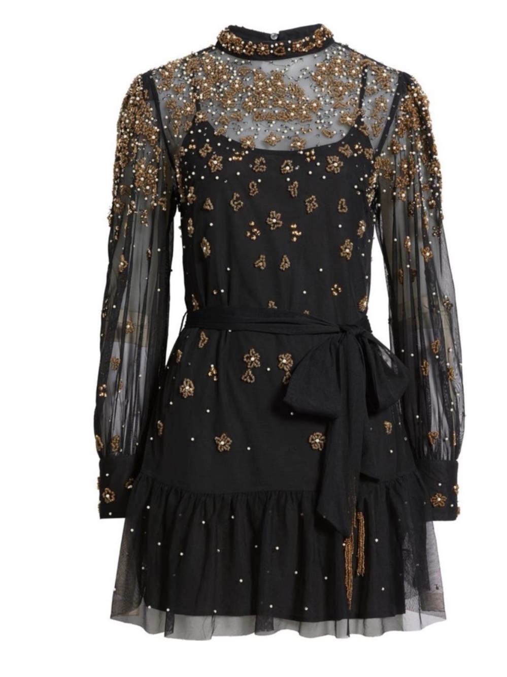 $398 New Farm Rio Embroidered Tulle Overlay Mini Dress Black Sequin Sz S - Picture 2 of 16